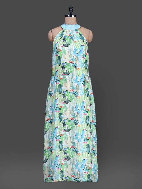 blue and green printed silk maxi dress - 1164531 - Very Small Image - 1