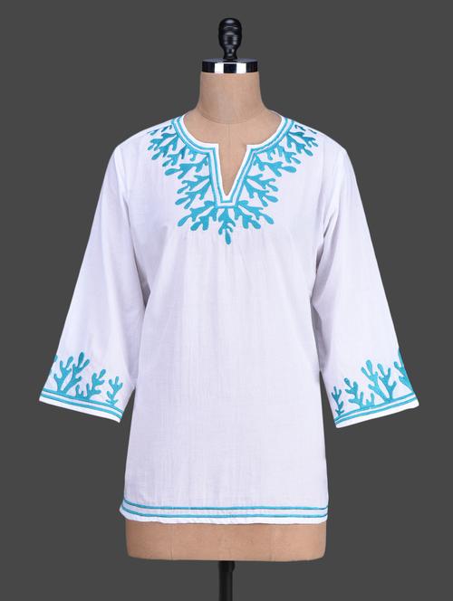 embroidered neckline and sleeve top - 1164543 - Very Small Image - 1