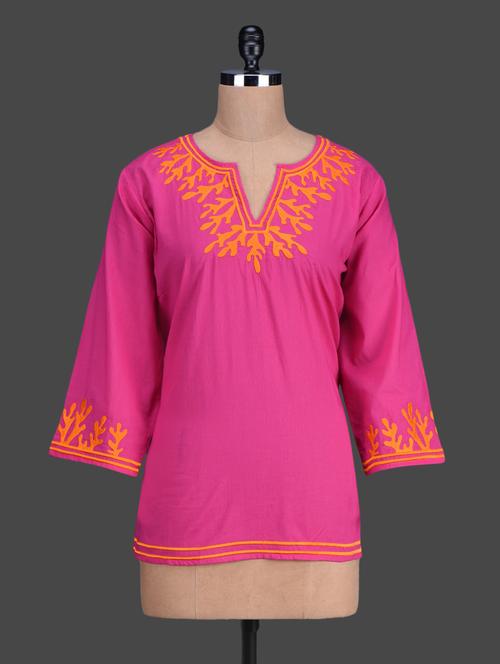 embroidered neckline and sleeve kurti - 1164546 - Very Small Image - 1