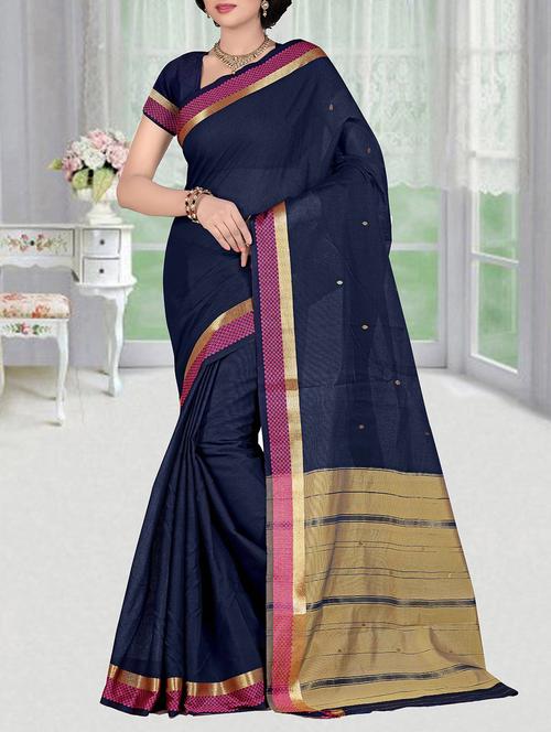 blue cotton saree with blouse - 11655149 - Very Small Image - 1
