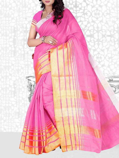 pink cotton bordered saree with blouse - 11655152 - Very Small Image - 1