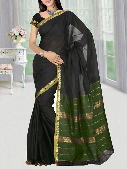black cotton saree with blouse - 11655158 - Very Small Image - 1