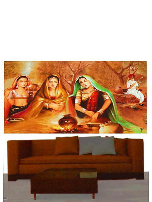ray decor's rural women painting on canvas matte finish digital wall painting- 24 inch x 48 inch- wall décor - 11655884 - Very Small Image - 1
