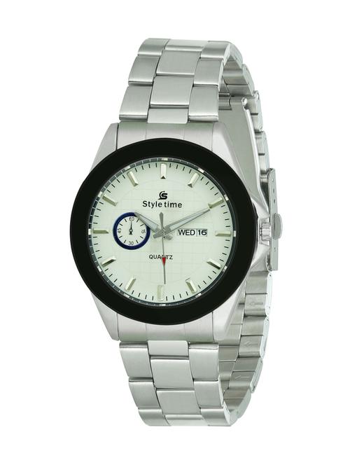 round analog dial watch with metal strap - 11656011 - Very Small Image - 1