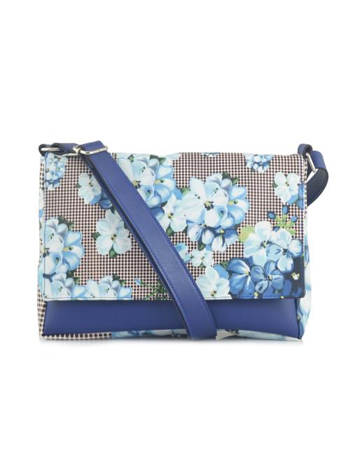 navy blue leatherette floral print sling bag - 11657674 - Very Small Image - 1
