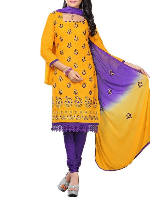 orange cotton unstitched suit - 11658917 - Very Small Image - 1