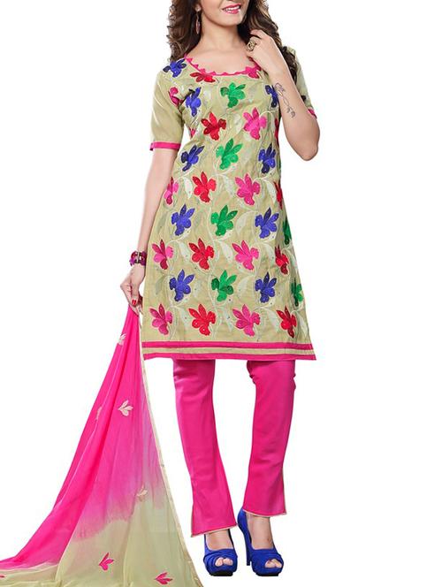 beige cotton unstitched suit - 11659102 - Very Small Image - 1