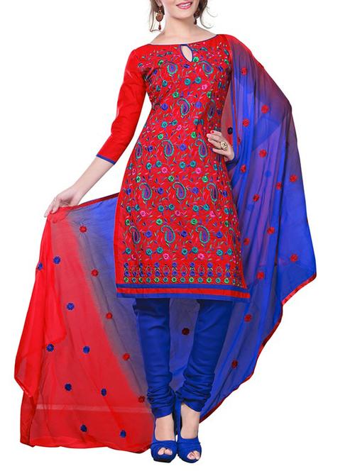 red cotton unstitched suit - 11659104 - Very Small Image - 1