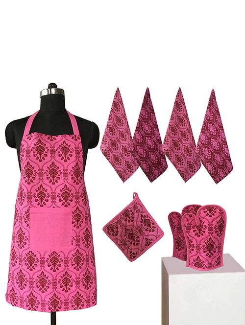 lushomes colorful printed 2 in 1 stylish reversible apron set ( 1 apron, 4 kitchen towels, 2 oven mittens, 1 pot holder) - 11662299 - Very Small Image - 1