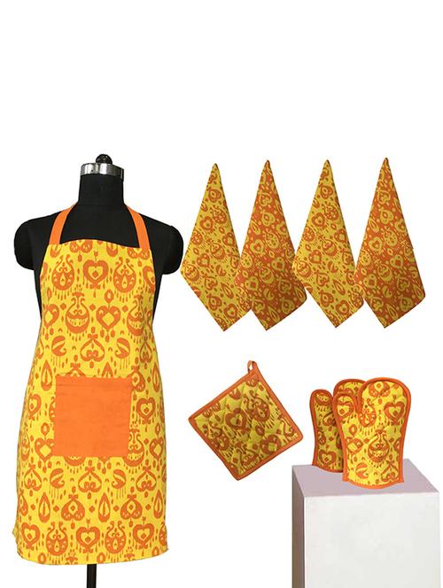 lushomes colorful printed 2 in 1 stylish reversible apron set ( 1 apron, 4 kitchen towels, 2 oven mittens, 1 pot holder) - 11662301 - Very Small Image - 1
