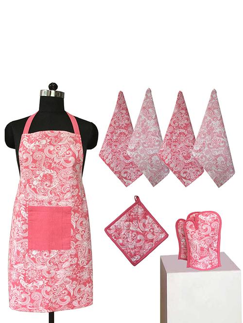 lushomes colorful printed 2 in 1 stylish reversible apron set ( 1 apron, 4 kitchen towels, 2 oven mittens, 1 pot holder) - 11662344 - Very Small Image - 1