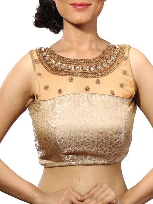 gold silk blend brocade blouse - 11665093 - Very Small Image - 1