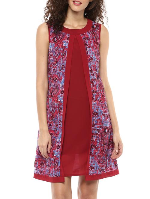 red georgette layered dress - 11665223 - Very Small Image - 1
