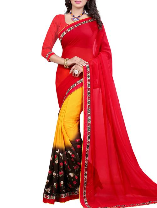 red printed georgette saree with blouse - 11667946 - Very Small Image - 1