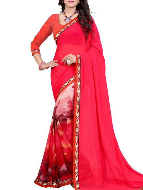 red printed georgette saree with blouse - 11667947 - Very Small Image - 1