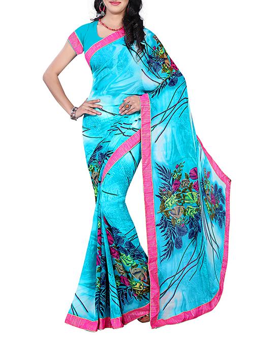 sky blue georgette printed saree - 11668642 - Very Small Image - 1