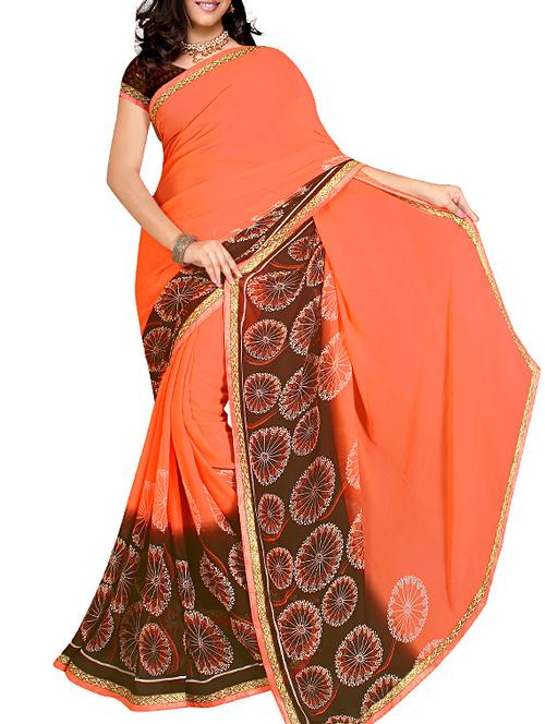 orange georgette saree - 11668664 - Very Small Image - 1