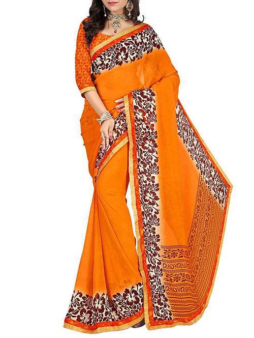 orange georgette bordered saree - 11668669 - Very Small Image - 1