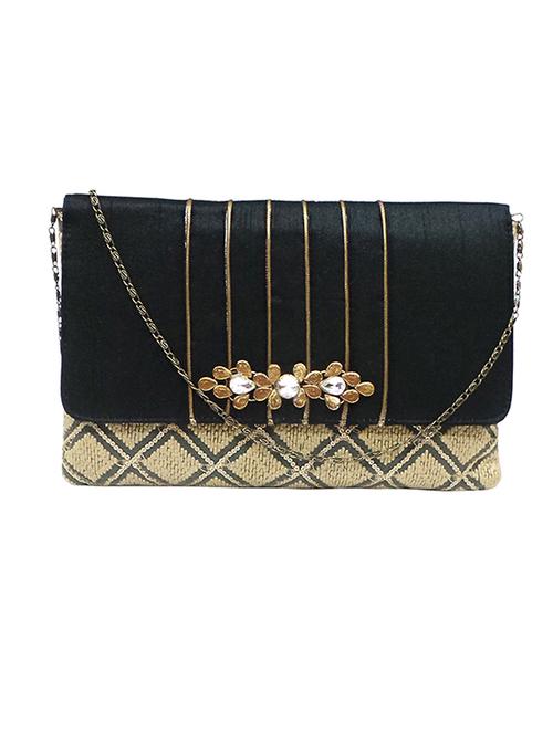 black and beige embellished silk clutch - 11669240 - Very Small Image - 1