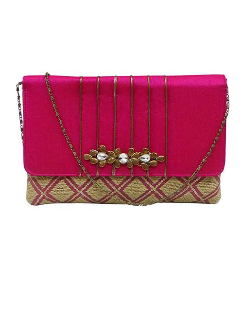 magenta and beige embellished silk clutch - 11669245 - Very Small Image - 1