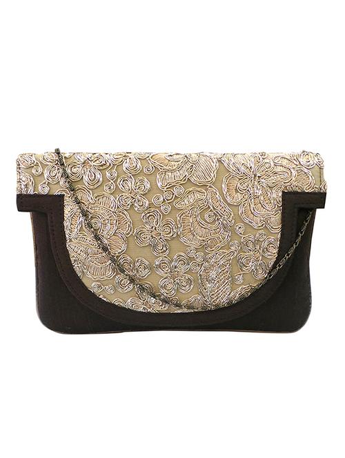 brown and biege silk embroidered clutch - 11669266 - Very Small Image - 1