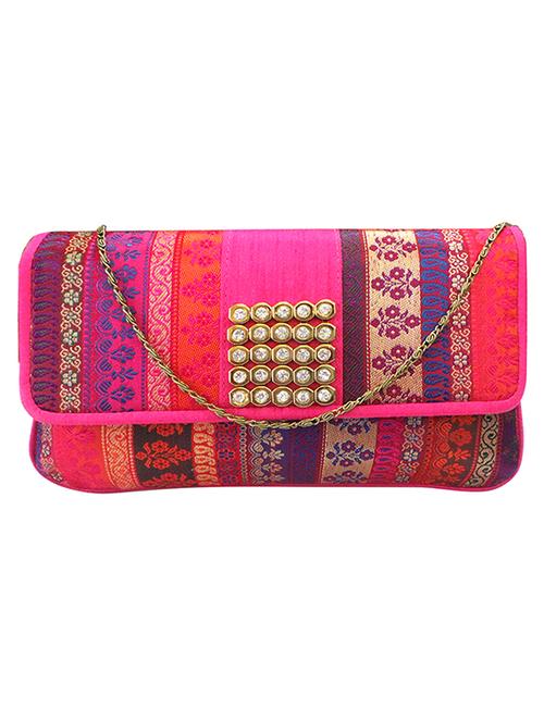 magenta silk brocade clutch - 11669280 - Very Small Image - 1