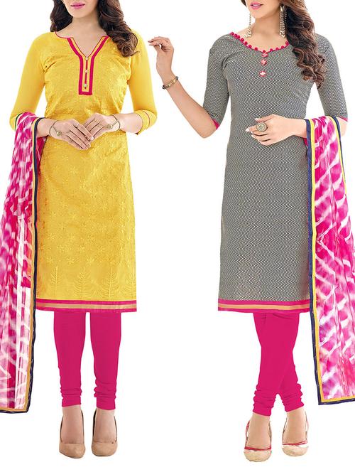 set of 2 yellow dress material - 11670474 - Very Small Image - 1