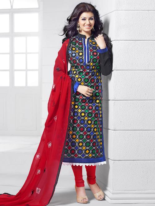 black chanderi cotton unstitched suit - 11671271 - Very Small Image - 1