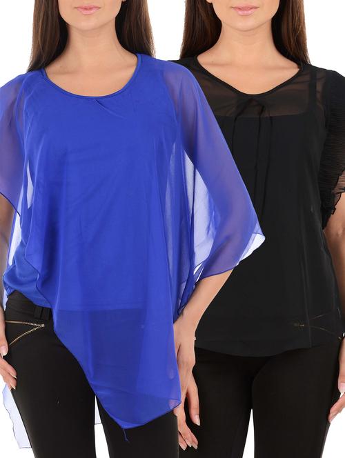 blue and black georgette top set of 2 - 11671387 - Very Small Image - 1