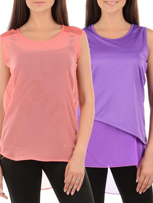 purple and coral georgette regular top set of 2 - 11671395 - Very Small Image - 1