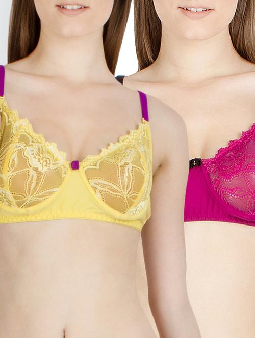 yellow and magenta cotton bra (set of 2) - 11672170 - Very Small Image - 1