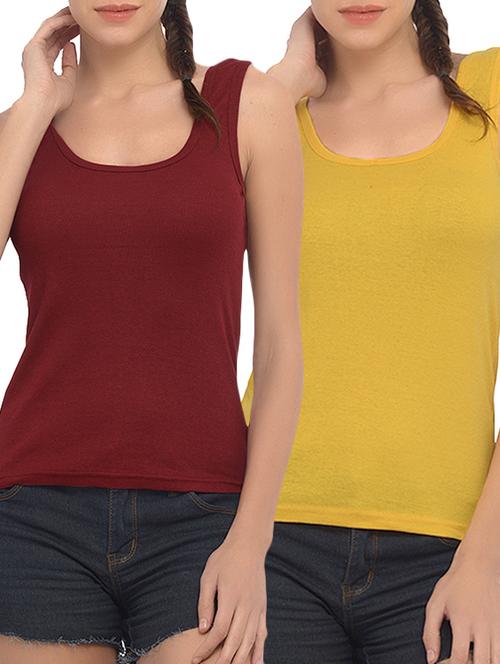 yellow and maroon cotton tank tee(set of 2) - 11672371 - Very Small Image - 1