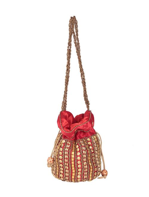 red embellished leather potli - 11673817 - Very Small Image - 1
