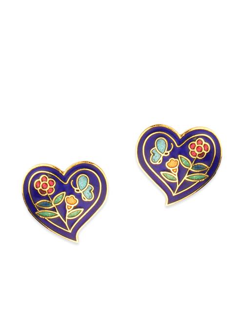 blue meenakari worked copper clip-on earrings - 11675813 - Very Small Image - 1