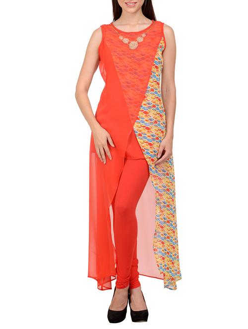 red georgette kurti - 11678656 - Very Small Image - 1