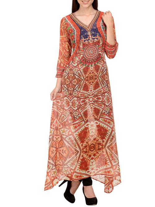orange georgette kurti - 11678669 - Very Small Image - 1
