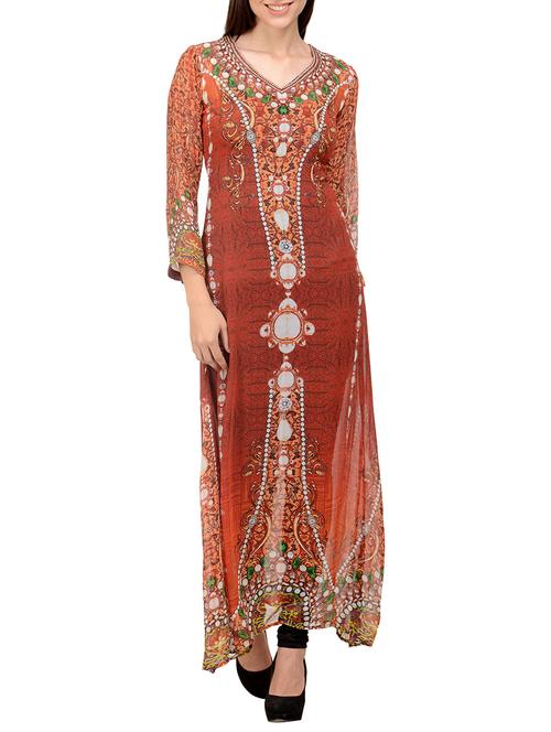 orange georgette kurti - 11678672 - Very Small Image - 1