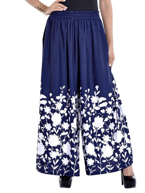 navy blue floral printed crepe palazzo - 11679376 - Very Small Image - 1