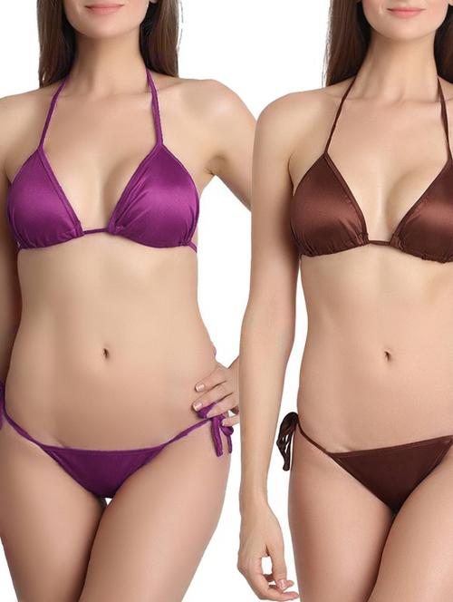 multi colored satin bras and panties set of 2 - 11684771 - Very Small Image - 1