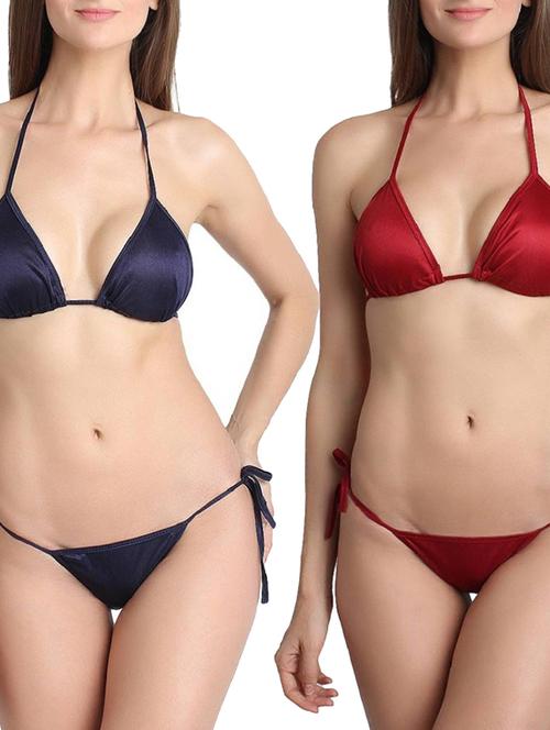 multi colored satin bras and panties set of 2 - 11684776 - Very Small Image - 1