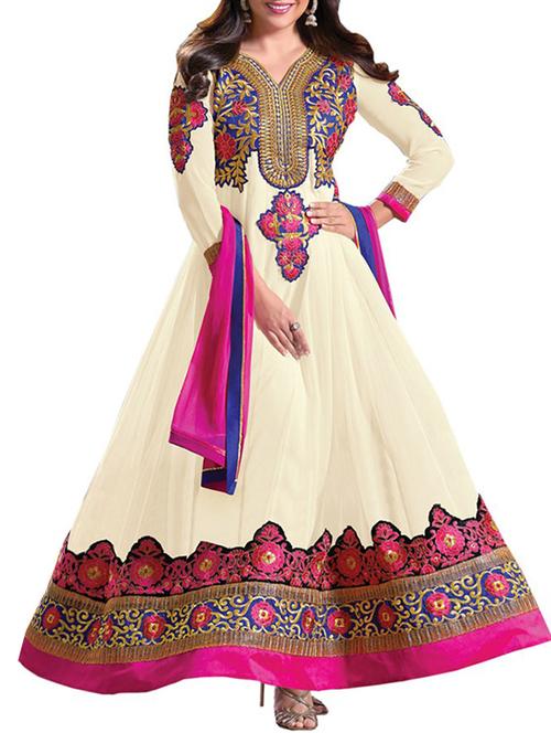 off white georgette dress material - 11685531 - Very Small Image - 1