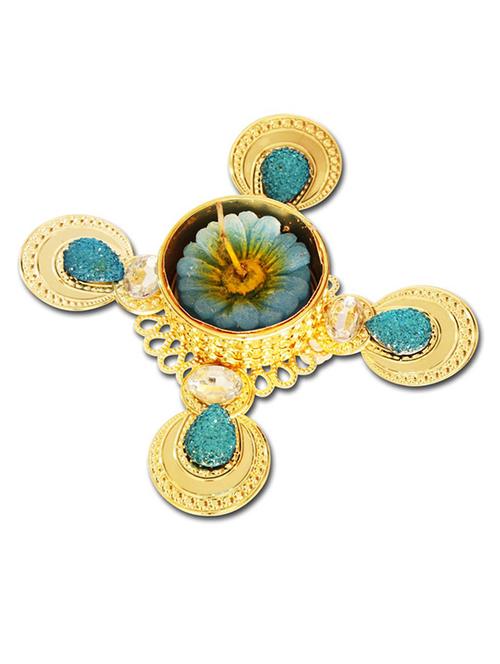 gold and blue stone embellished diya - 11685654 - Very Small Image - 1