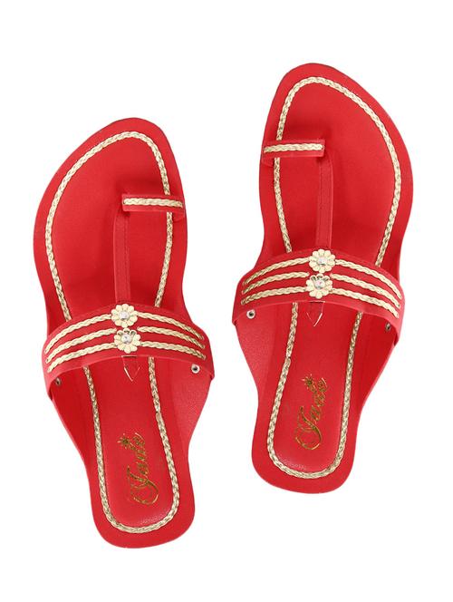 red faux leather toe separator kolhapuris - 11685862 - Very Small Image - 1