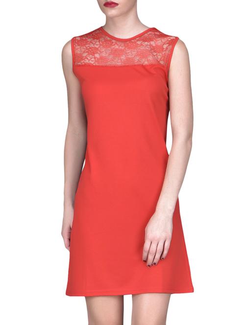 red sleeveless dress with sheer yoke - 1168880 - Very Small Image - 1