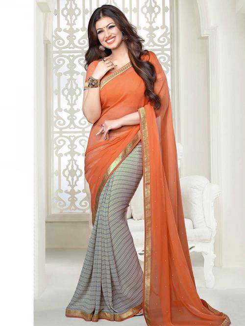 printed half n half georgette saree with blouse - 11696062 - Very Small Image - 1