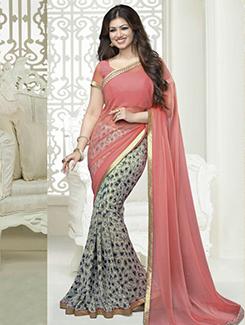 printed half n half georgette saree with blouse - 11696066 - Very Small Image - 1
