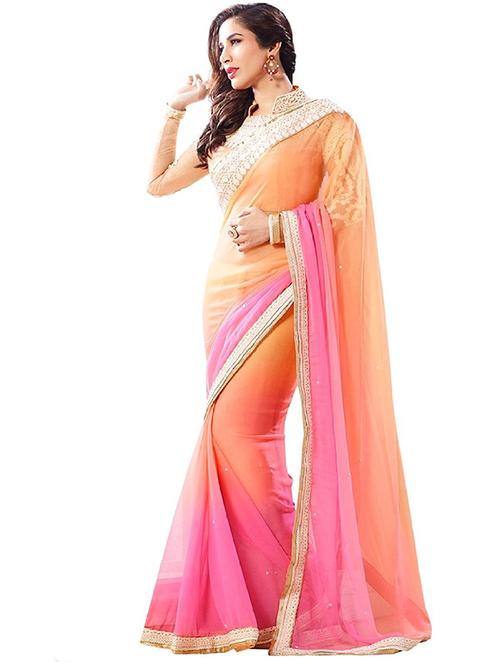 orange georgette saree with blouse - 11696081 - Very Small Image - 1