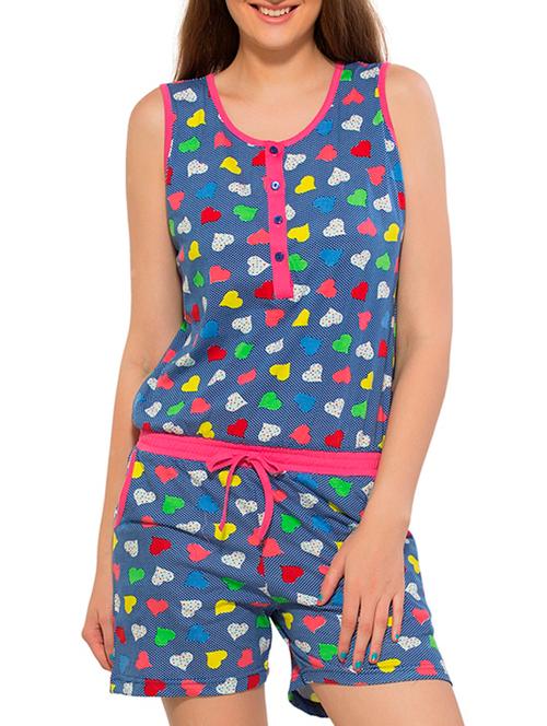 navy blue printed hosery shorts set - 11697327 - Very Small Image - 1