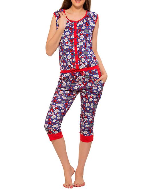 dark blue printed hosery capri set - 11697330 - Very Small Image - 1