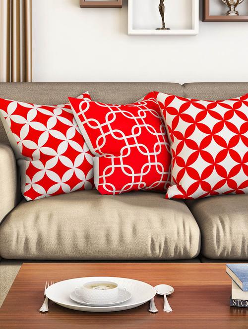red cotton set of 3 cushion covers - 11697425 - Very Small Image - 1